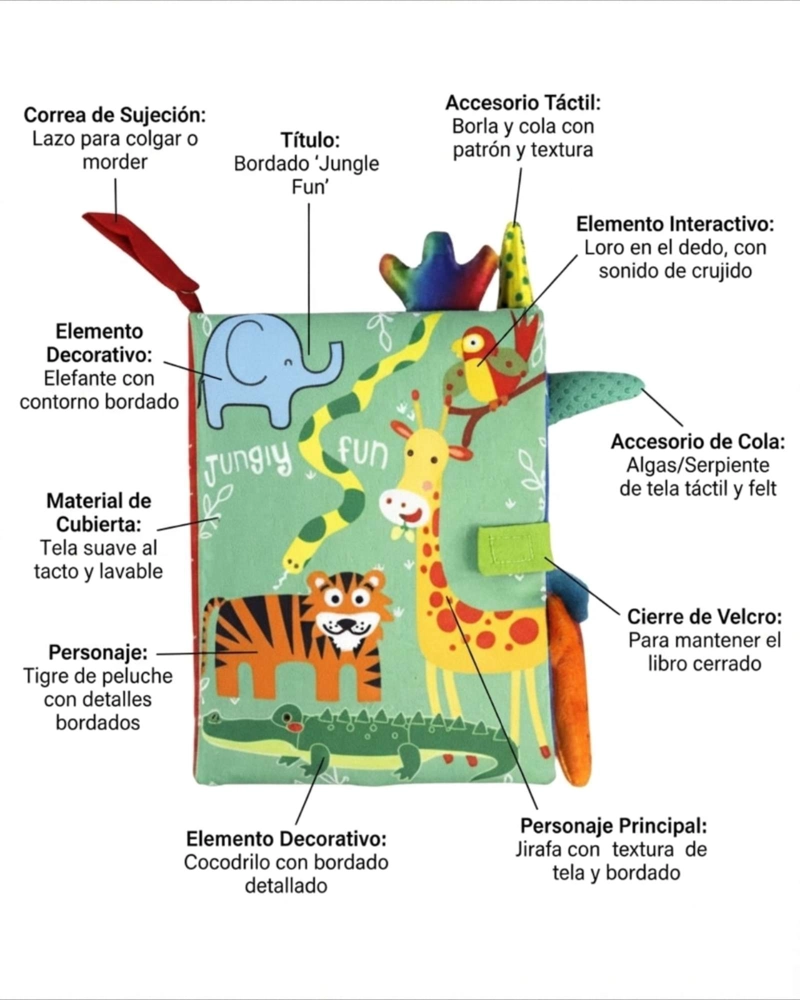 LIBRO SENSORIAL DE TELA PARA BEBES TEXTURAS Y SONIDOS - 5