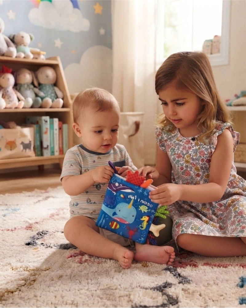 LIBRO SENSORIAL DE TELA PARA BEBES TEXTURAS Y SONIDOS - 1