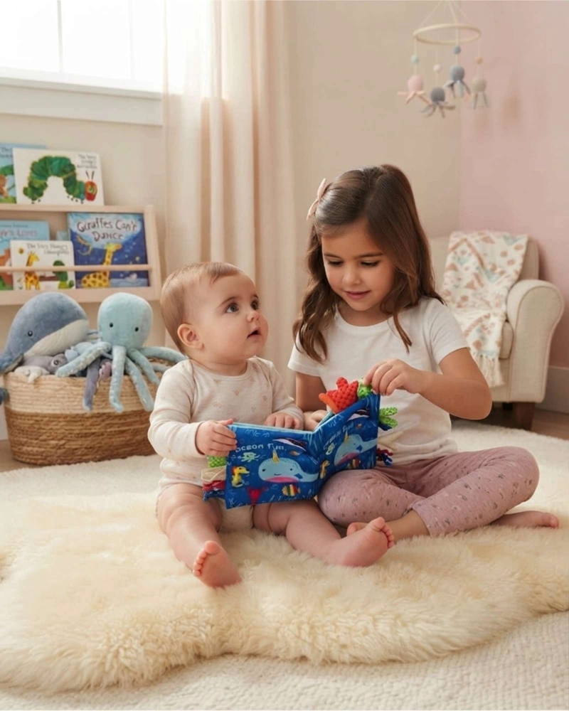 LIBRO SENSORIAL DE TELA PARA BEBES TEXTURAS Y SONIDOS - 2