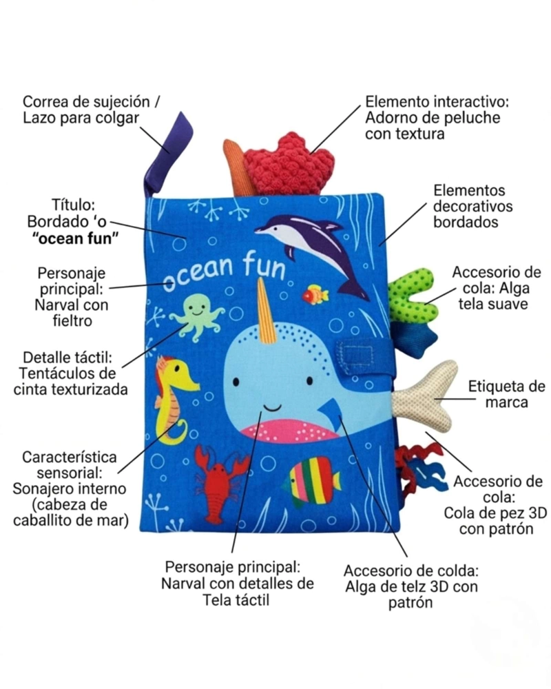 LIBRO SENSORIAL DE TELA PARA BEBES TEXTURAS Y SONIDOS - 5
