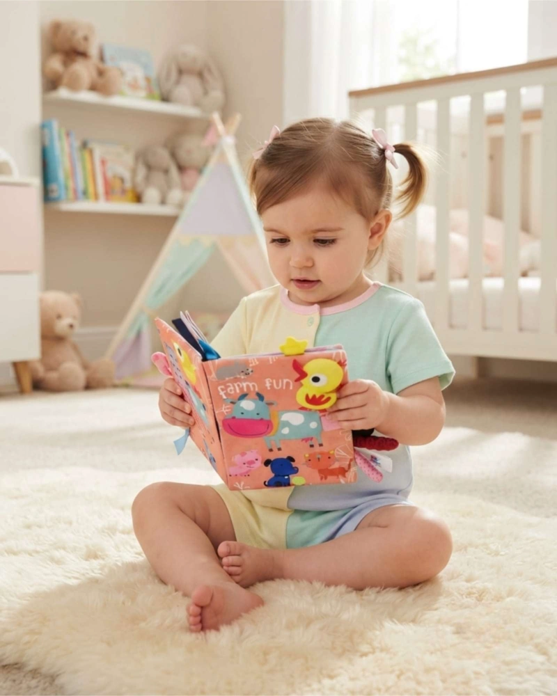 LIBRO SENSORIAL DE TELA PARA BEBES TEXTURAS Y SONIDOS - 1