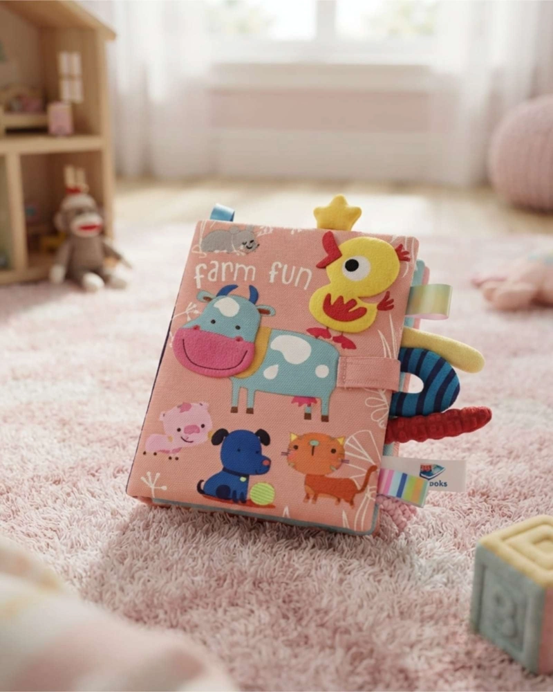LIBRO SENSORIAL DE TELA PARA BEBES TEXTURAS Y SONIDOS - 2