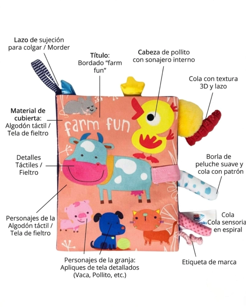 LIBRO SENSORIAL DE TELA PARA BEBES TEXTURAS Y SONIDOS - 5