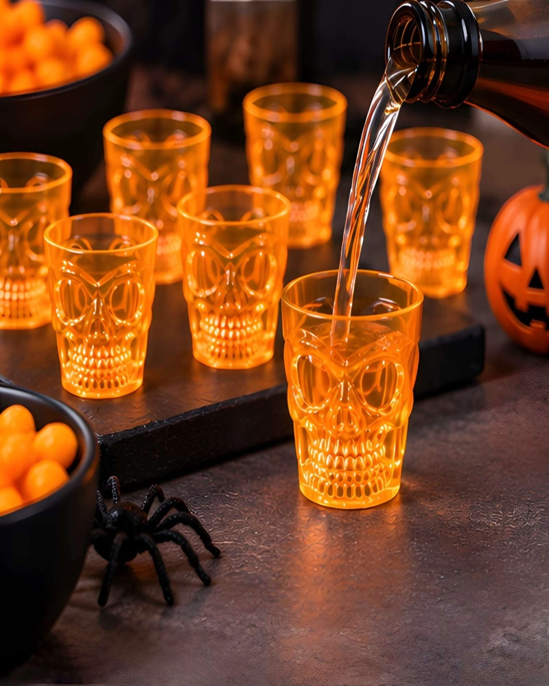 PACK 12 VASOS CALAVERA CON LUZ LED PARA HALLOWEEN Y FIESTAS - 2
