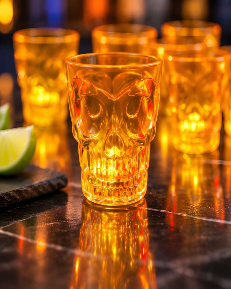 PACK 12 VASOS CALAVERA CON LUZ LED PARA HALLOWEEN Y FIESTAS - 3