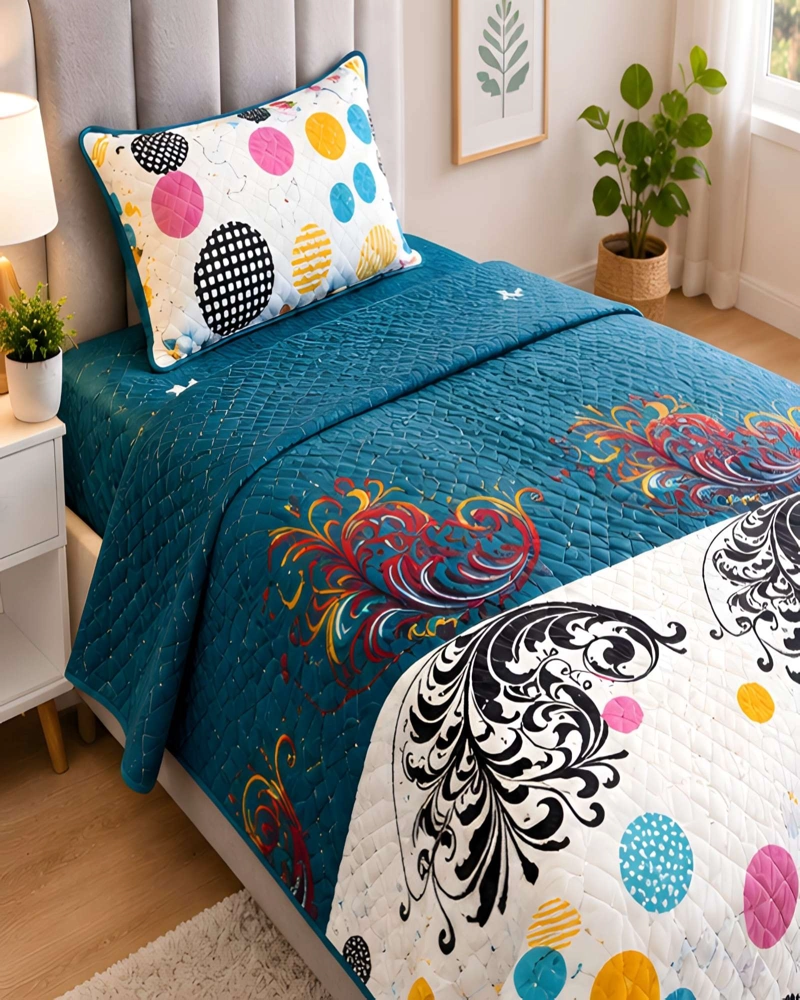 CUBRECAMA ACOLCHADO 1.5 PLAZAS (180X230 CM) + 1 ALMOHADA + 1 FUNDA - 1