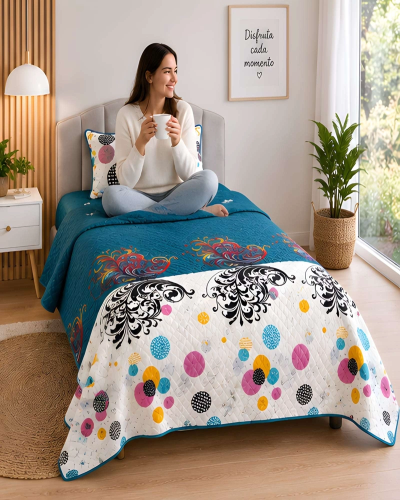 CUBRECAMA ACOLCHADO 1.5 PLAZAS (180X230 CM) + 1 ALMOHADA + 1 FUNDA - 3