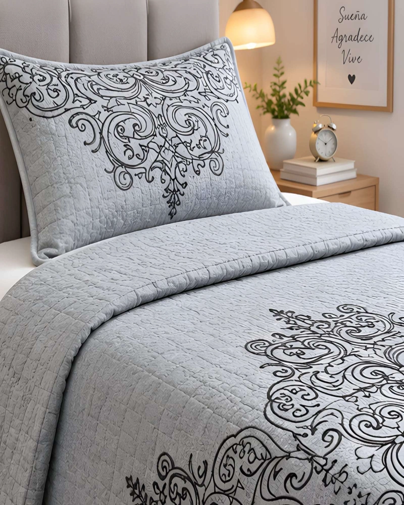 CUBRECAMA ACOLCHADO 1.5 PLAZAS (180X230 CM) + 1 ALMOHADA + 1 FUNDA - 1