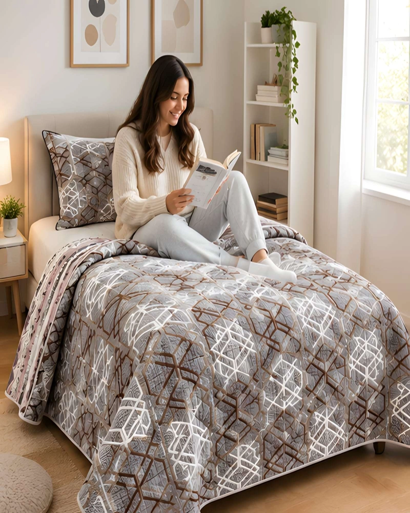 CUBRECAMA ACOLCHADO 1.5 PLAZAS (180X230 CM) + 1 ALMOHADA + 1 FUNDA - 1