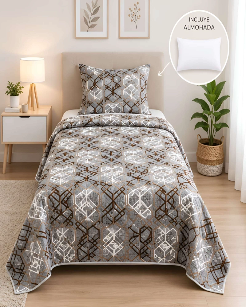 CUBRECAMA ACOLCHADO 1.5 PLAZAS (180X230 CM) + 1 ALMOHADA + 1 FUNDA - 3