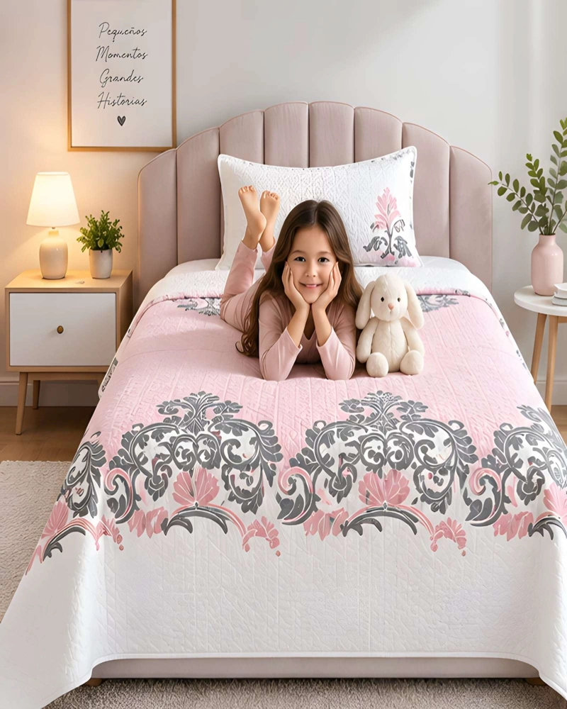 SET DE CUBRE CAMA Y FUNDA DE ALMOHADA PLAZA Y MEDIA 180X230CM - 1