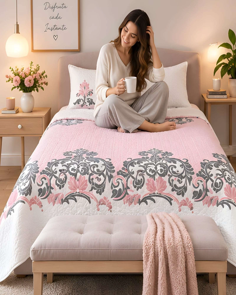 SET DE CUBRE CAMA Y FUNDA DE ALMOHADA PLAZA Y MEDIA 180X230CM - 2