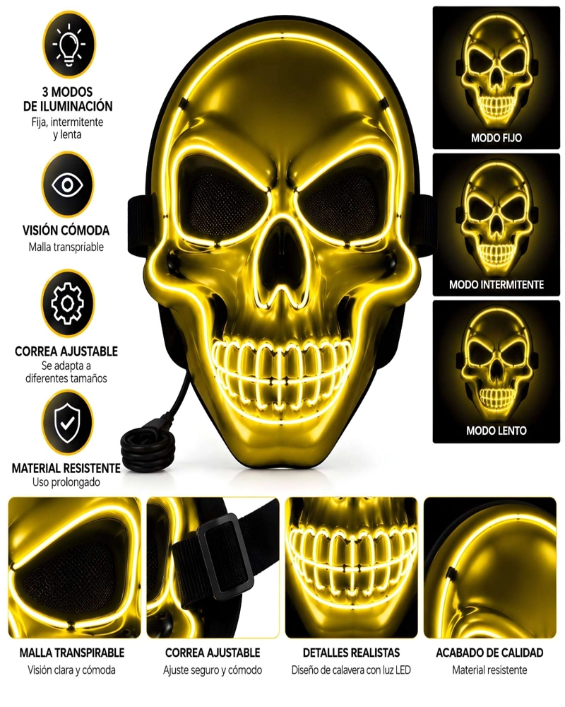 MASCARA LED DE CALAVERA PARA FIESTA DE HALLOWEEN Y EVENTOS - 5
