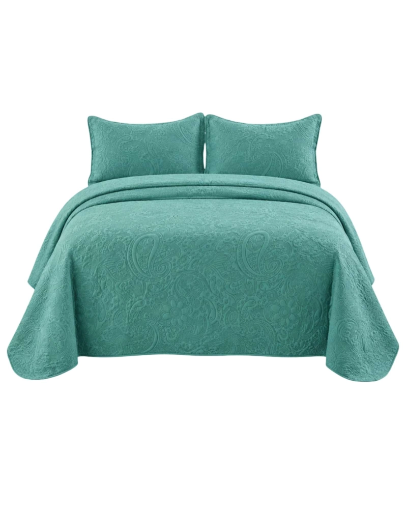 QUILT CUBRECAMA SUPER KING TURQUESA VERANO DISEÑO RELIEVE - 6