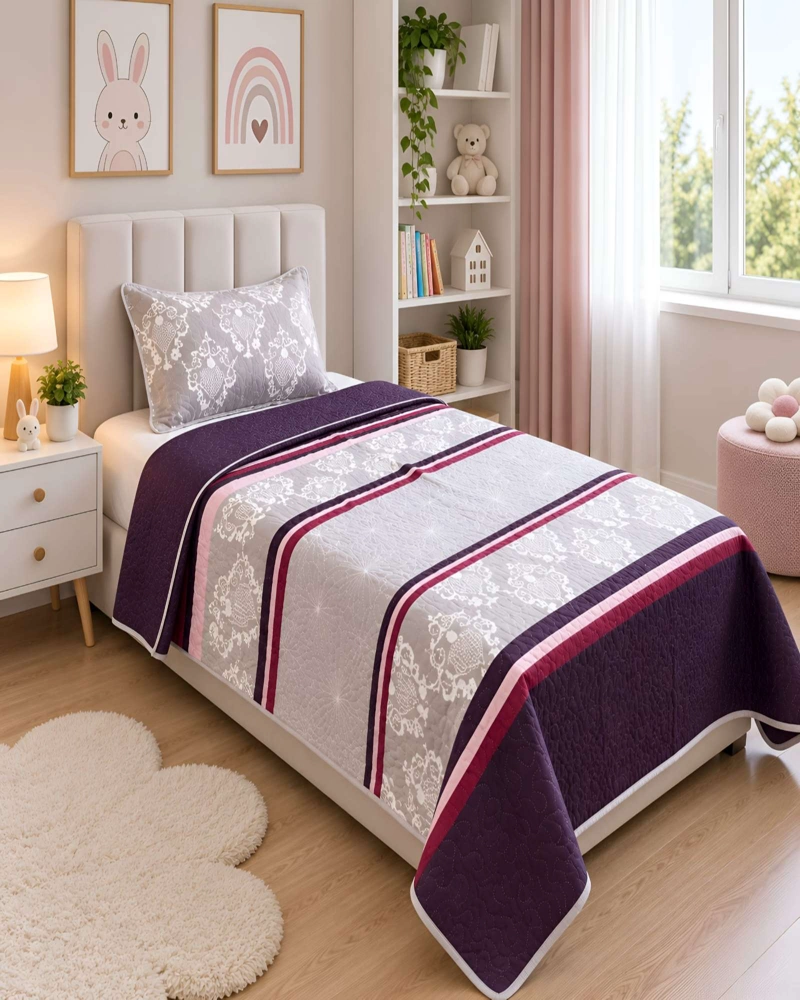 CUBRECAMAS QUILT DE VERANO PLAZA Y MEDIA LIGERO Y TRANSPIRABLE MAS ALMOHADA - 1