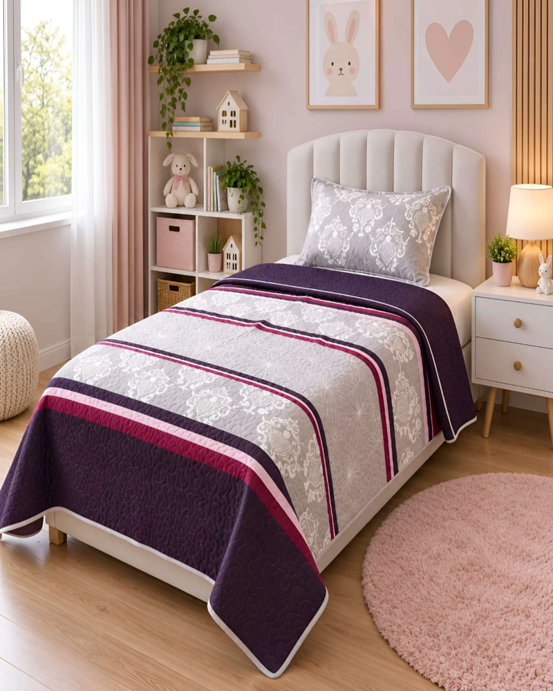 CUBRECAMAS QUILT DE VERANO PLAZA Y MEDIA LIGERO Y TRANSPIRABLE MAS ALMOHADA - 2