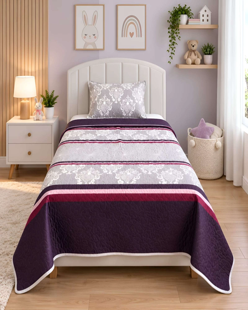 CUBRECAMAS QUILT DE VERANO PLAZA Y MEDIA LIGERO Y TRANSPIRABLE MAS ALMOHADA - 3