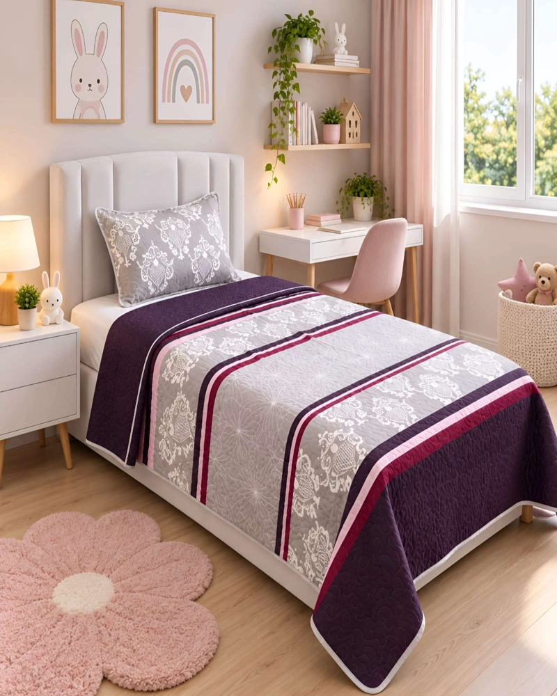 CUBRECAMAS QUILT DE VERANO PLAZA Y MEDIA LIGERO Y TRANSPIRABLE MAS ALMOHADA - 6