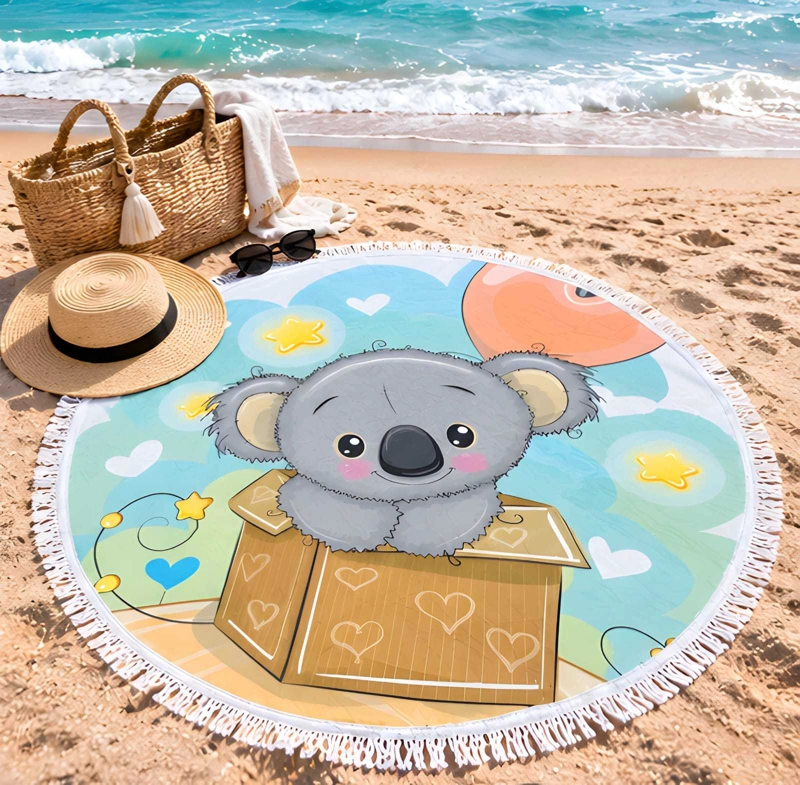 TOALLA REDONDA DE PLAYA Y PISCINA CON ESTAMPADO Y FLECOS 150 CM - 2