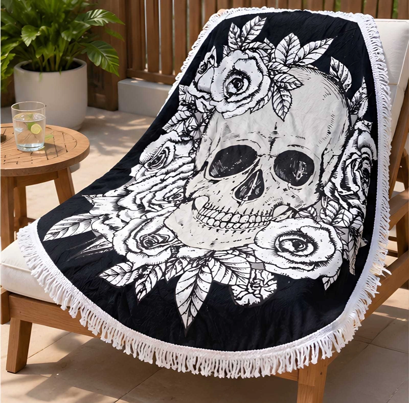 TOALLA REDONDA DE PLAYA Y PISCINA CON ESTAMPADO Y FLECOS 150 CM - 2