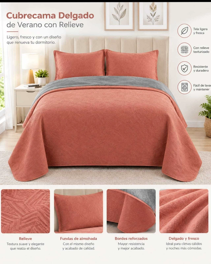 CUBRECAMA DELGADO KING TRANSPIRABLE CON FUNDAS MAS ALMOHADAS - 5
