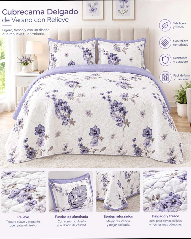 CUBRECAMA DELGADO KING TRANSPIRABLE CON FUNDAS MAS ALMOHADAS - 5