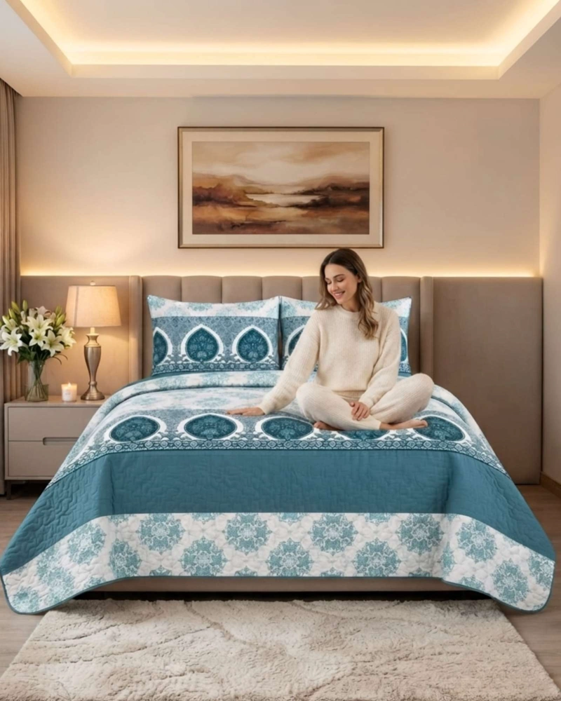 CUBRECAMA DELGADO 2 PLAZAS TRANSPIRABLE CON FUNDAS MAS ALMOHADAS - 1