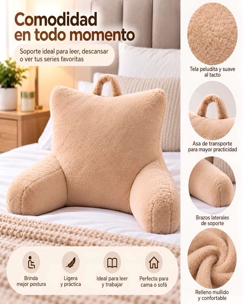 COJIN DE RESPALDO CON BRAZOS PARA CAMA Y SOFA - 5