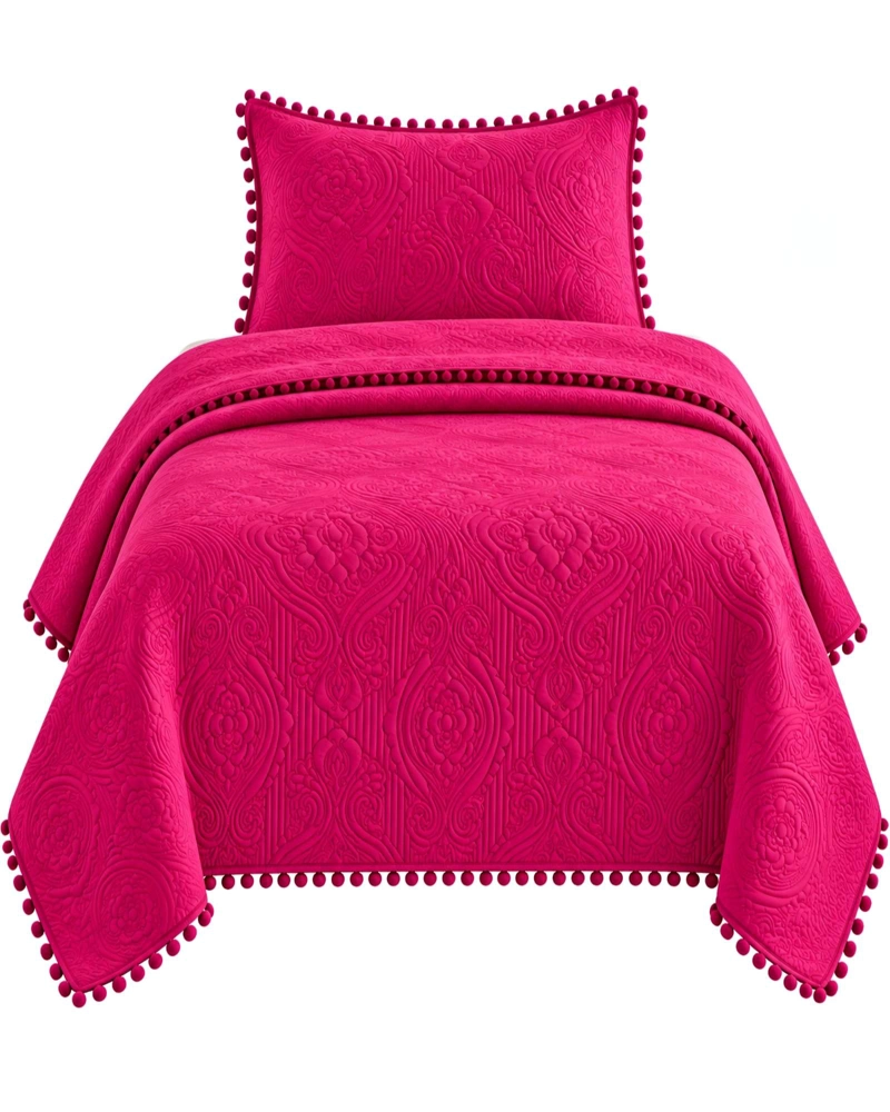 CUBRECAMA DE 1.5 PLAZA CON DISEÑO EN RELIEVE Y POMPONES DECORATIVOS - 6