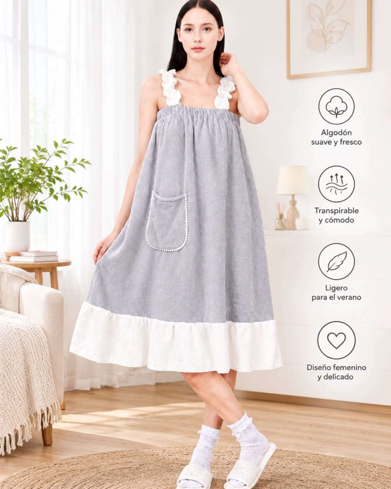 VESTIDO DE TOALLA PARA MUJER CON BOLSILLO Y TIRANTES - 2