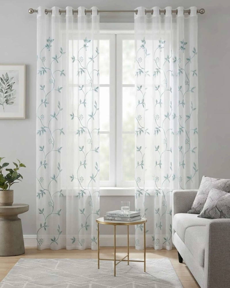JUEGO DE VISILLOS BORDADO FLORAL 2 PAÑOS 140X220CM - 2