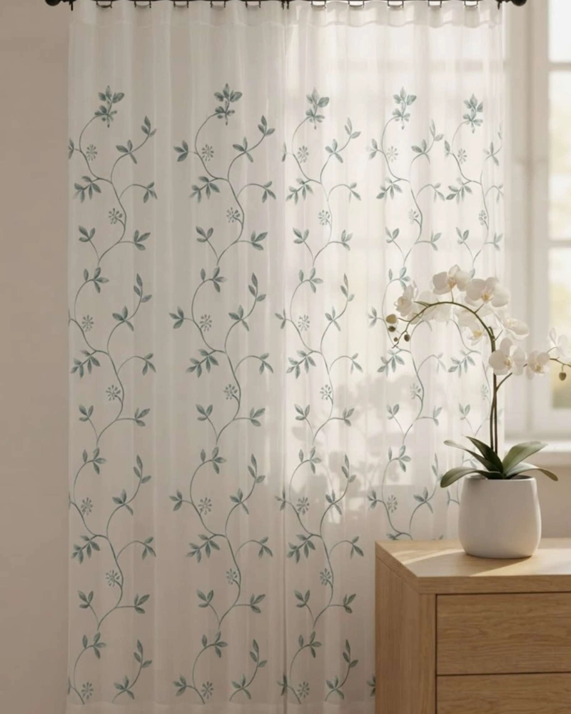 JUEGO DE VISILLOS BORDADO FLORAL 2 PAÑOS 140X220CM - 5