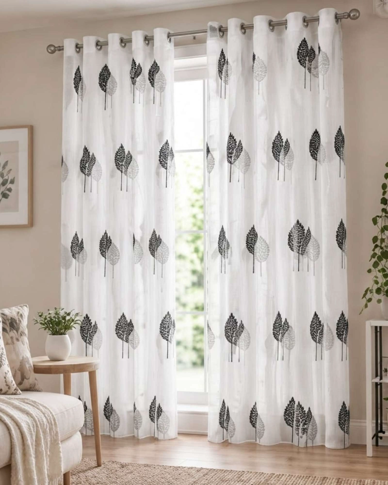 JUEGO DE VISILLOS BORDADO FLORAL 2 PAÑOS 140X220CM - 1