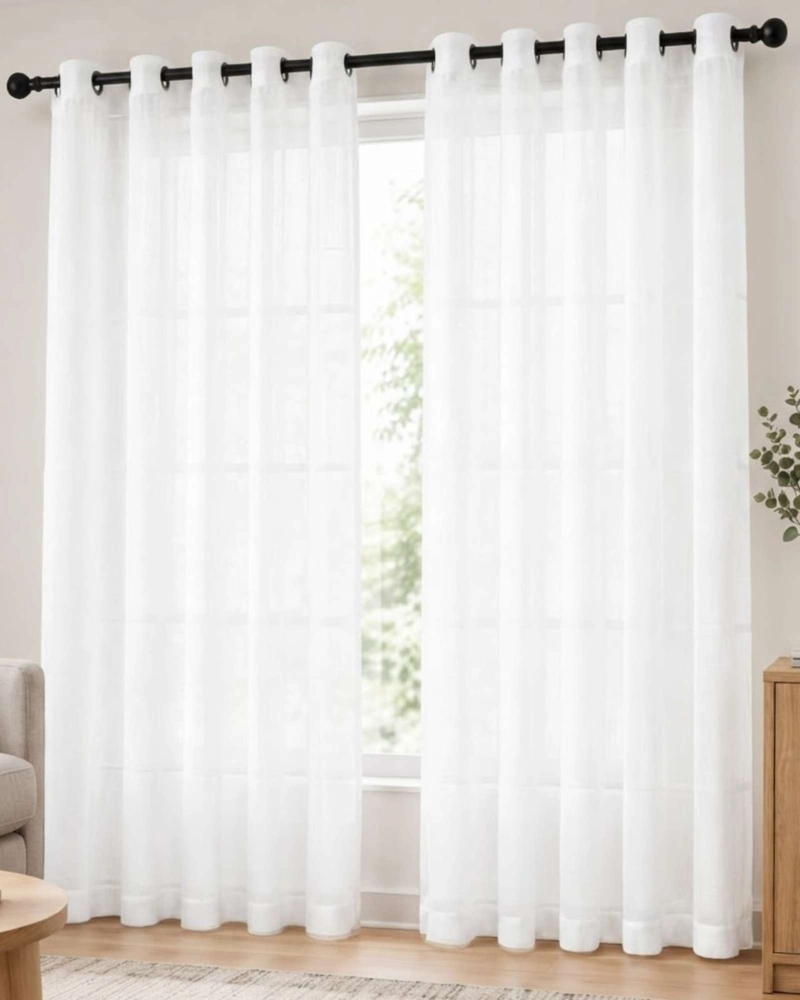 JUEGO DE CORTINAS VISILLO BLANCO 2 PAÑOS 140X220 CON OJALES - 1