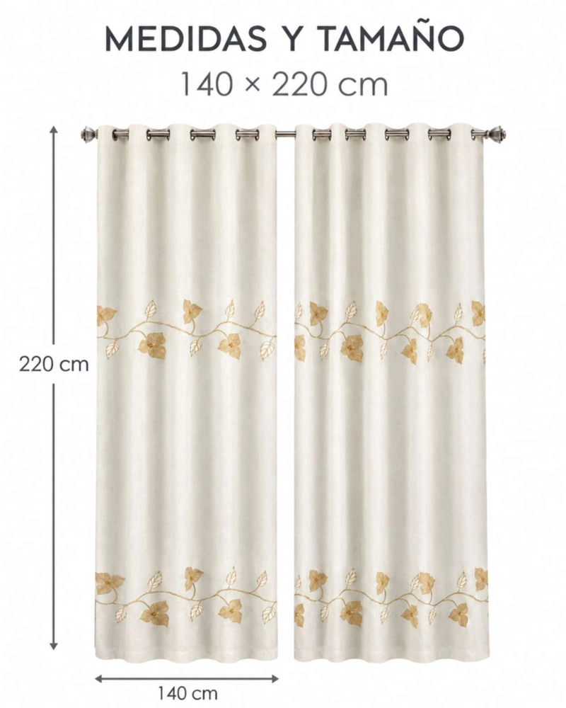 JUEGO DE VISILLOS BORDADO FLORAL 2 PAÑOS 140X220CM - 3
