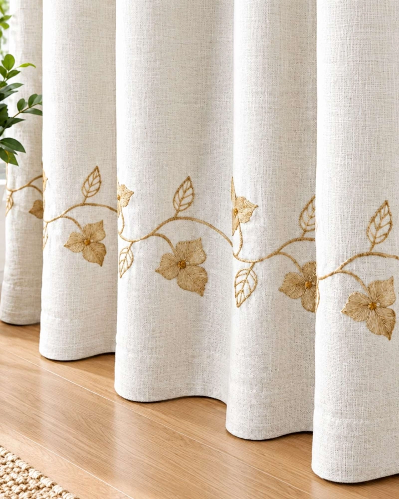 JUEGO DE VISILLOS BORDADO FLORAL 2 PAÑOS 140X220CM - 5
