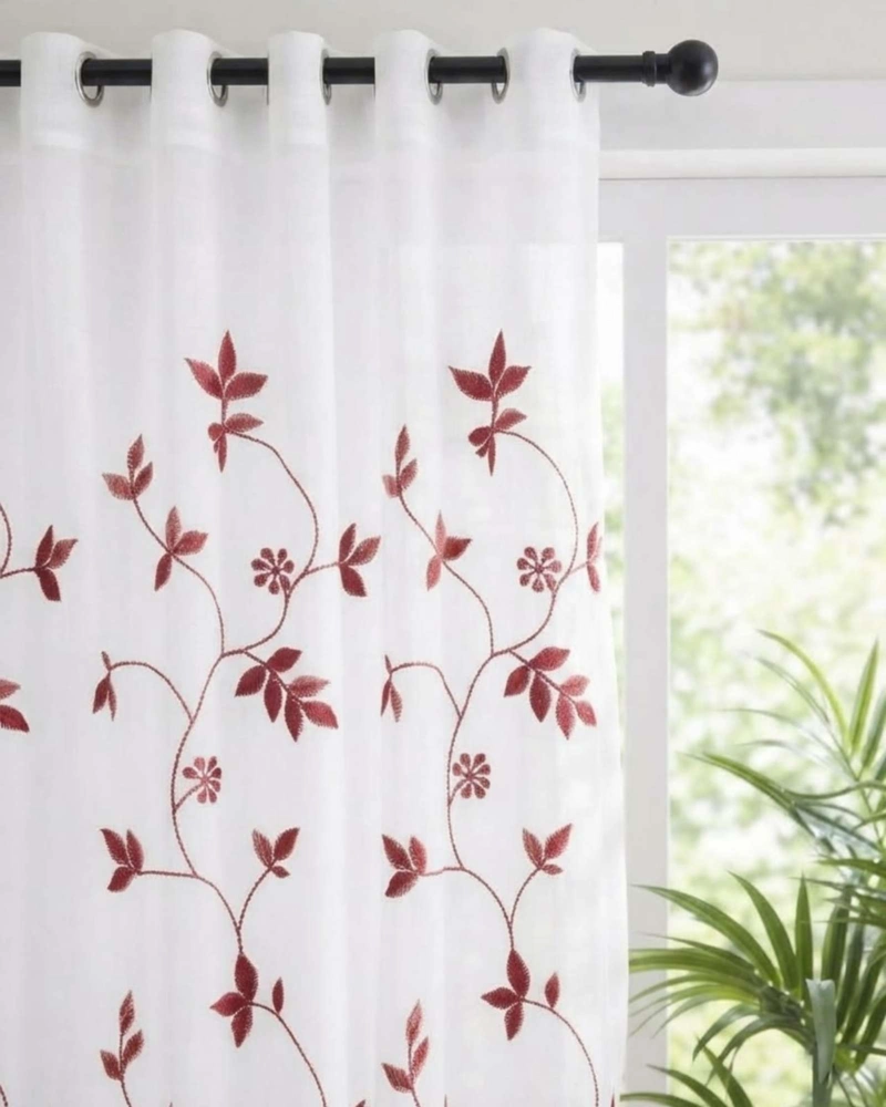 JUEGO DE VISILLOS BORDADO FLORAL 2 PAÑOS 140X220CM - 4