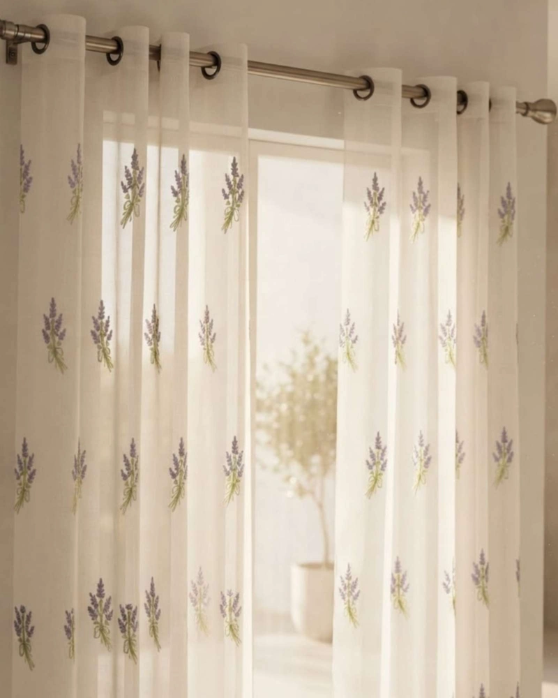 JUEGO DE VISILLOS BORDADO FLORAL 2 PAÑOS 140X220CM - 2