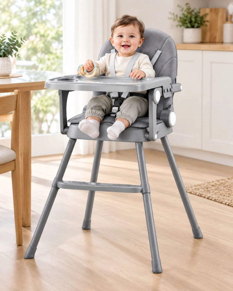 SILLA DE COMER  PARA BEBE  2 EN 1 CON BANDEJA Y ARNE S DE 5 PUNTOS  Y REPOSAPIE S - 1