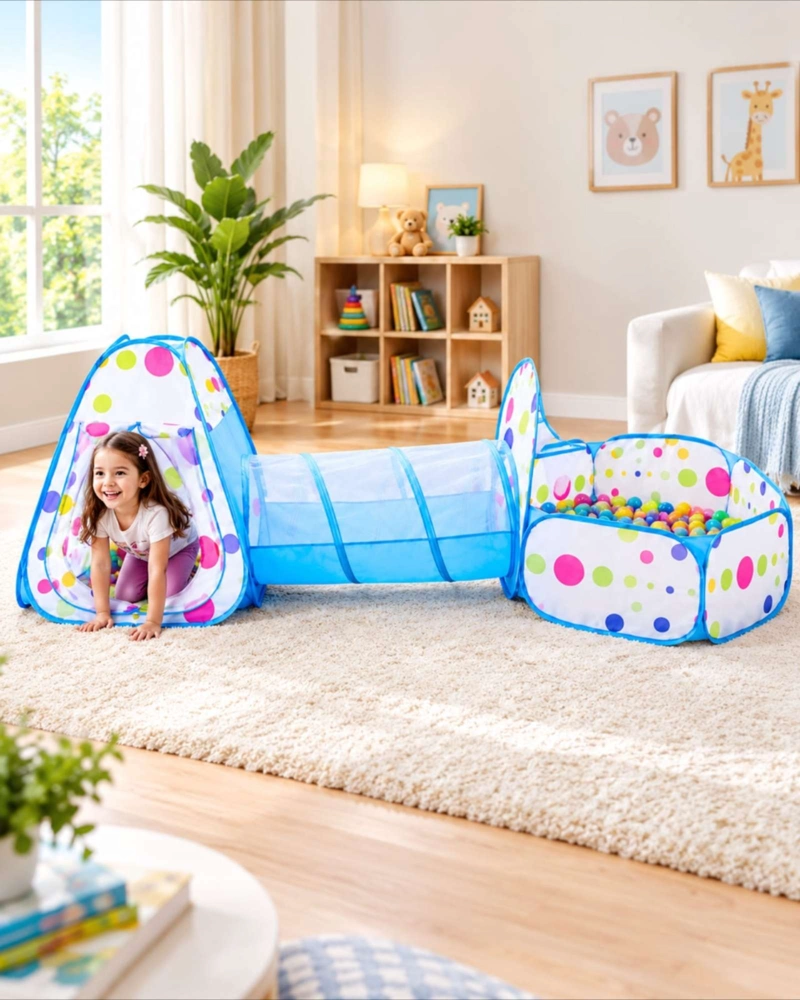 CARPA INFANTIL CON TUNEL Y PISCINA DE PELOTAS MULTICOLOR - 1