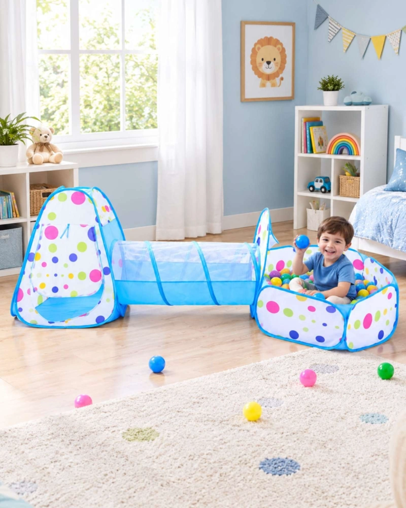 CARPA INFANTIL CON TUNEL Y PISCINA DE PELOTAS MULTICOLOR - 3
