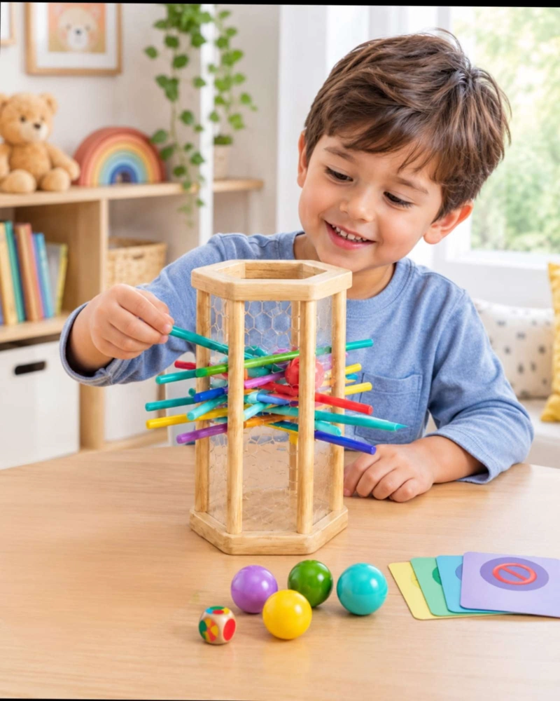 JUEGO DE HABILIDAD CON VARILLAS Y BOLAS DE COLORES