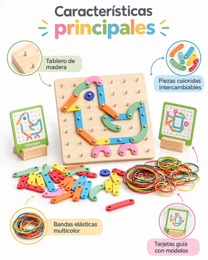 JUEGO DIDACTICO DE MADERA 2EN1 CONSTRUCCION FORMAS Y TARJETAS - 5