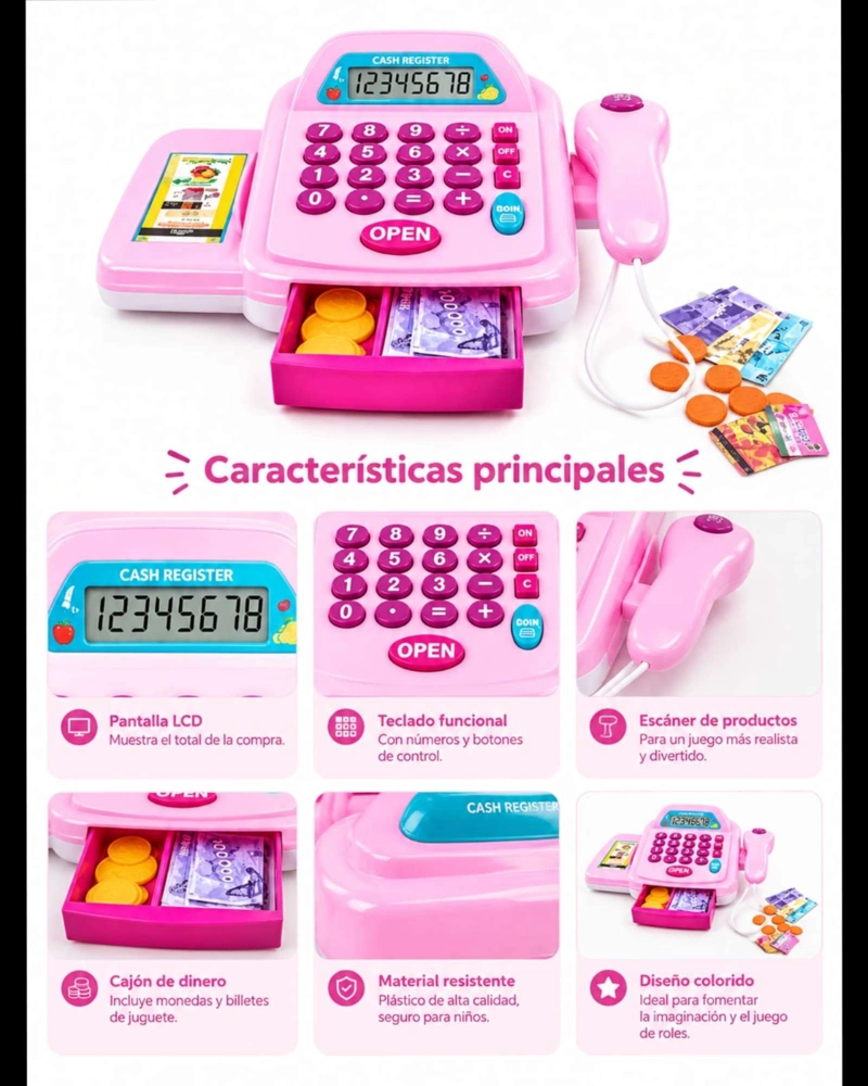 CAJA REGISTRADORA DE JUGUETE INTERACTIVA CON LUZ Y SONIDO - 3