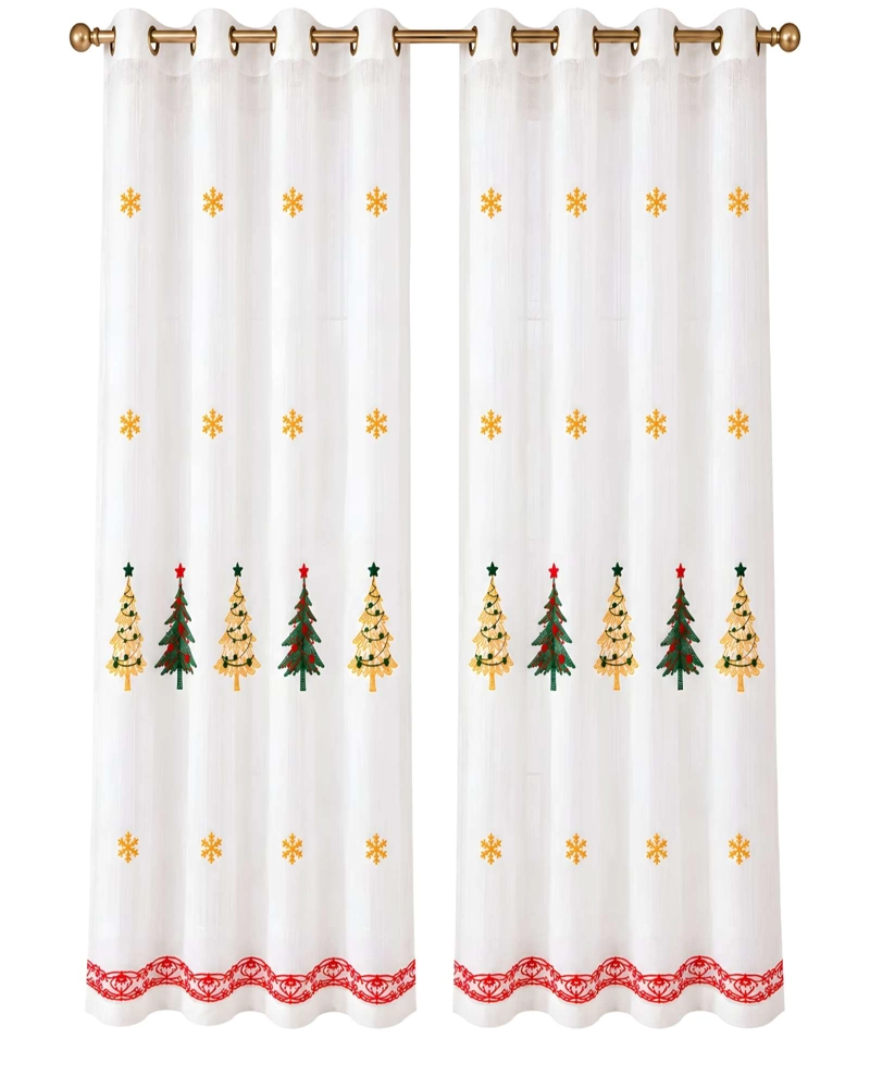 PAR DE VISILLOS NAVIDEÑOS CON BORDADOS 140X230 CM - 6