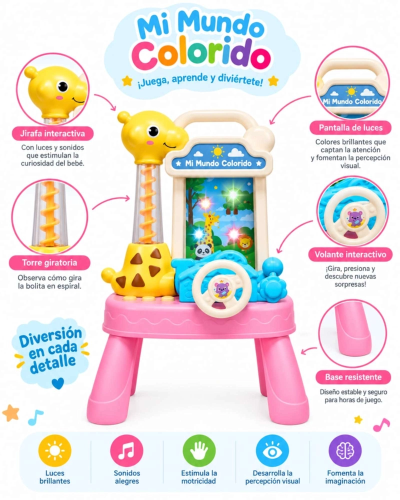 MESA DE ACTIVIDADES DIDACTICA DE JIRAFA CON VOLANTE Y SONIDOS - 5