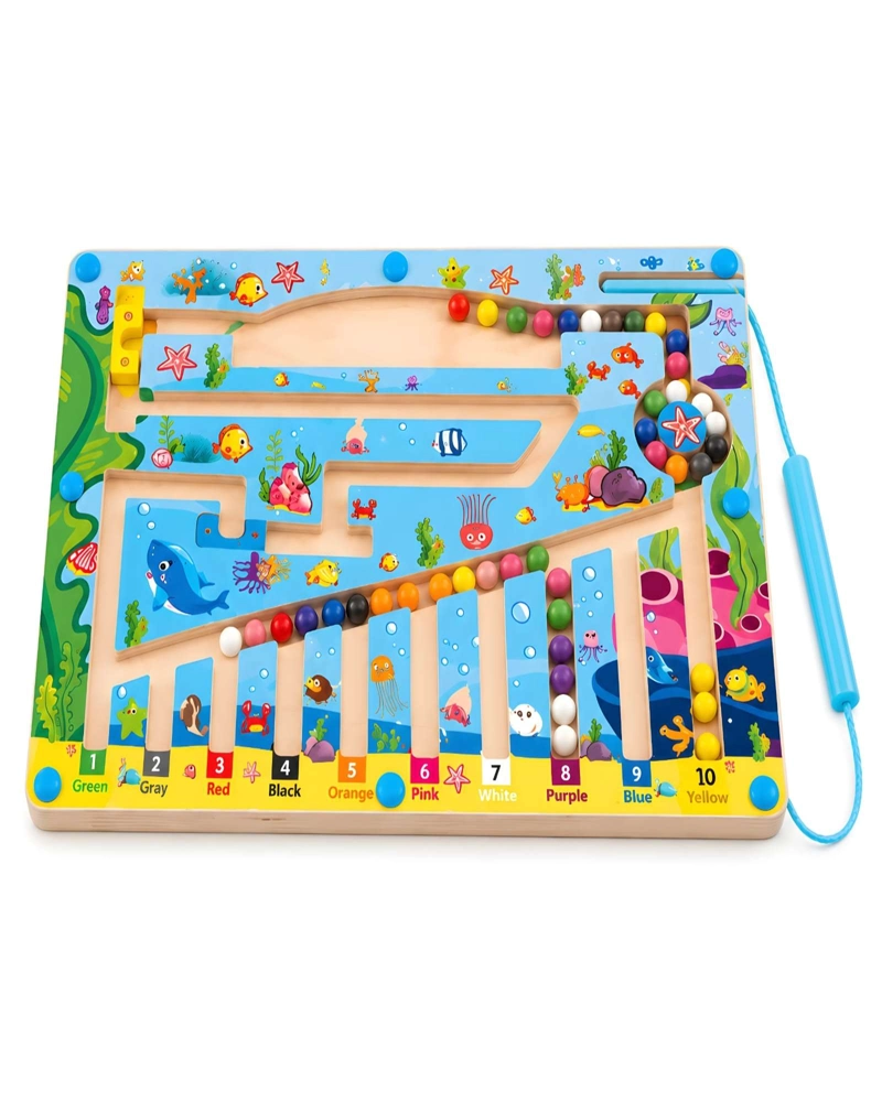 LABERINTO MAGNE TICO DE MADERA INFANTIL CON LAPIZ Y BOLAS DE COLORES - 6