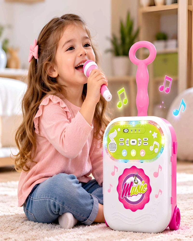 MALETA MUSICAL INFANTIL CON MICROFONO Y LUCES LED - 1