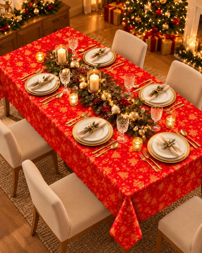 MANTEL RECTANGULAR DE NAVIDAD CON ESTAMPADO PREMIUM 140CM X 220CM - 1