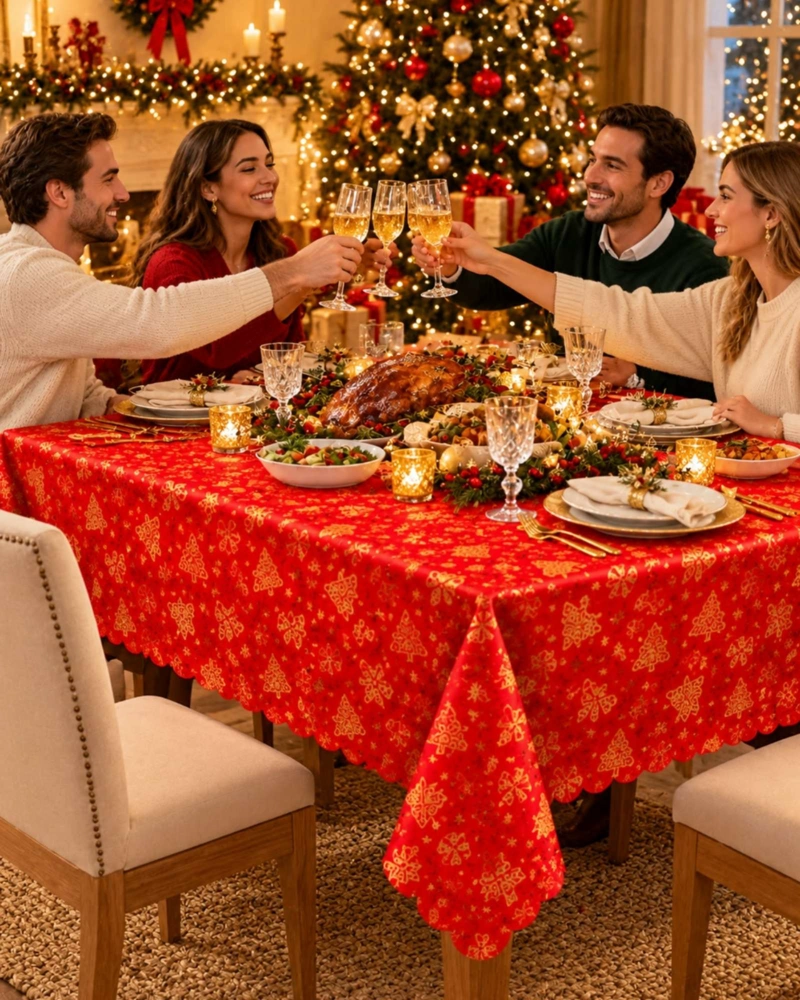 MANTEL RECTANGULAR DE NAVIDAD CON ESTAMPADO PREMIUM 140CM X 220CM - 4